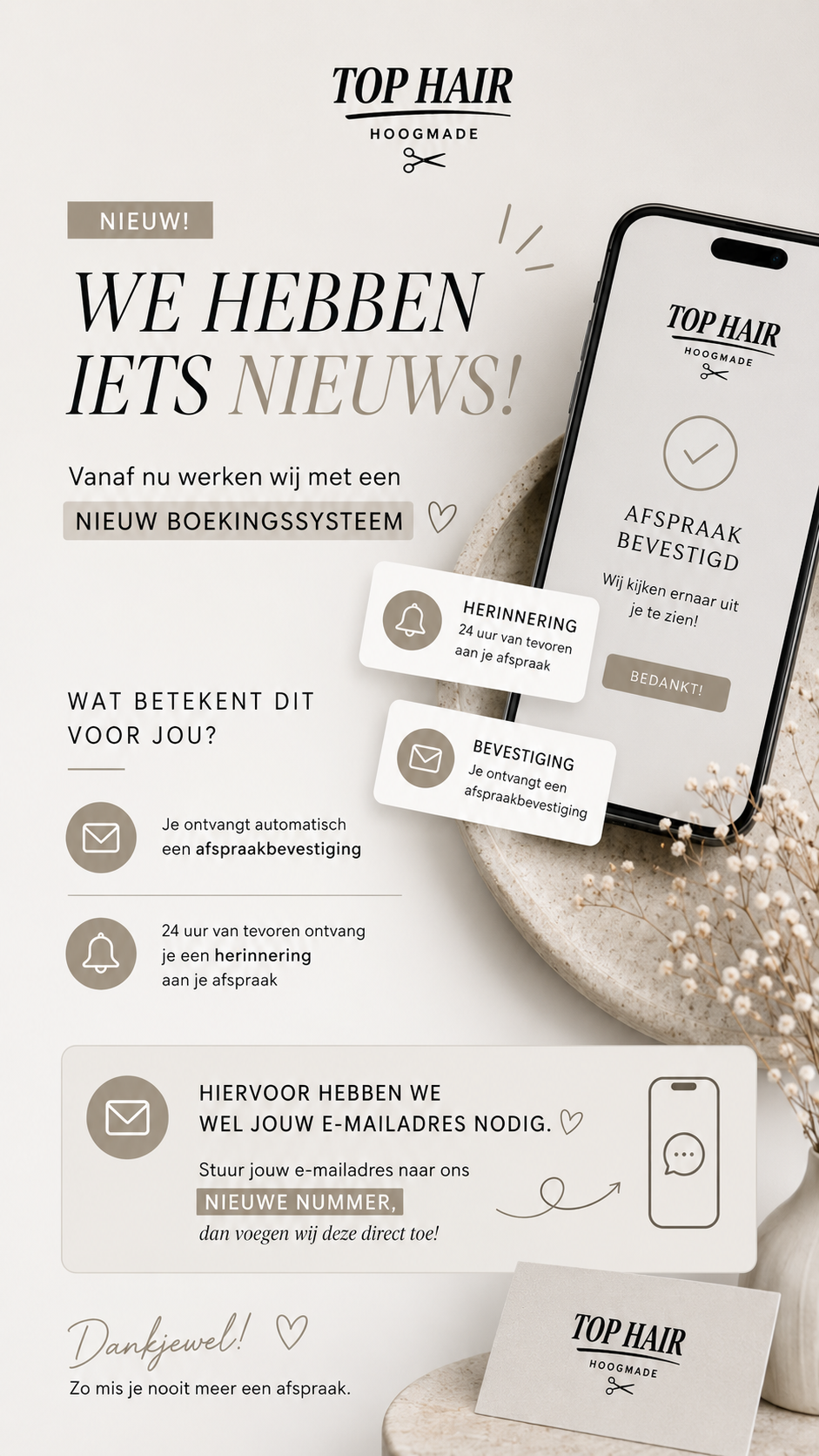Aankondiging van het nieuwe boekingssysteem van Top Hair Hoogmade